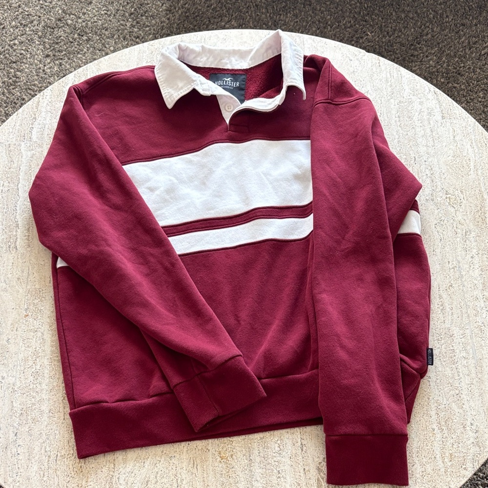 Abercrombie & Fitch Maroon and White Men's Sweater